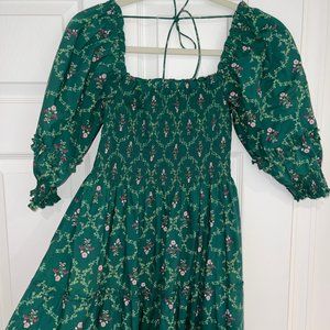 Hill House Nesli Nap Dress - Emerald Trellis XS